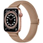 SICCIDEN Slim Stretchy Bands Compatible with Apple Watch Band 42mm 41mm 40mm 38mm, Women Elastics Nylon Thin Strap for iWatch SE2 SE Series 10 9 8 7 6 5 4 3 2 1 (Light Brown/Rose Gold)