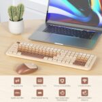 iRoboosta Brown Keyboard and Mouse Wireless Combo, 2.4GHz Typewriter Aesthetic Keyboard, Full Size Cute Key Board with Number Pad, Home and Office Silent Keyboards (Gradient Coffee)
