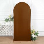 Efavormart 6ft Cinnamon Brown Spandex Fitted Wedding Arch Cover for Round Top Chiara Backdrop Stand