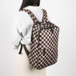 hibear Spacious Checkered Backpack Nylon Waterproof Backpack 14 inch College Laptop Rucksack Cute Fashion Travel Daypack (BROWN)