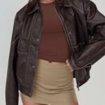 PRETTYGARDEN Faux Leather Jacket Women Bomber Motorcycle Zip Up Jackets Oversized Fall Fashion Outfits 2025 Winter Coats (Dark Brown,Large)