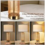 Table Lamps Set of 2 with Touch Control, 3-Way Dimmable Nightstand Lamp with Vertical Grained Glass, Bedside Table Lamps, 27″ Modern Glass Bedside Lamps with USB A+C Ports, Brown Desk Lamp for Bedroom