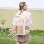 qodbopack 3PCS Backpack For School Women College Middle High Teen Girls Student Bookbag Waterproof Laptop Bag Beige Khaki