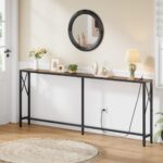 Gewudraw 70 in Skinny Sofa Table Behind Couch, Console Table with Oulets & USB Ports for Hallway, Entryway,Living Room, Bedroom, Rustic Brown