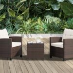 Shintenchi 3 Pieces Patio Furniture Set 3 Pieces PE Rattan Wicker Chairs with Table Outdoor Furniture for Backyard/Garden/Poolside/Outdoor Restaurant Brown Rattan with White Cushion