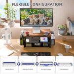 Simple Trending 2 Tier Monitor Stand Riser, Wood Computer Desk Organizer with Drawer and Pen Holder for Laptop Office, iMac, Brown