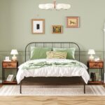 Furologee Nightstands Set of 2, Industrial End Table with Fabric Drawer and Storage Shelf, Retro Bedside Tables Organizer, Side Table for Living Room Bedroom, Rustic Brown