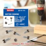 BOPOWO 100 Pcs #8-18×1/2 Self-Tapping Gutter Screws Brown Painted Slotted Hex Washer Head #8-18×1/2 Zinc Plated Finish, Includes 1/4″ Magnetic Hex Driver – for Gutter Install