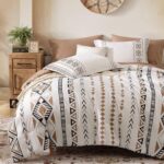 CASAAGUSTO King Size Comforter Set, 7 PCS Boho Comforter King Size, Bohemian Striped Bed in A Bag King, Soft Bedding Set for All Seasons(Brown,102″X90″)