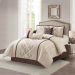 Stratford Park Brown Comforter Set Queen Size, 7 Piece, Terry Embroidery Geometric Home Decor, Matcking Bed Skirt, Pillows & Shams, All Season Bedding Set
