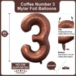 40 Inch Coffee Brown Number 3 Balloon Large Size Jumbo Digit Mylar Foil Retro Brown Helium Balloons for Birthday Party Celebration Decorations Graduation Anniversary Baby Shower Photo Shoot