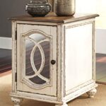 Signature Design by Ashley Realyn Farmhouse Chair Side End Table with Cabinet For Storage, Antique White & Brown