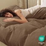 PHF Waffle Weave Duvet Cover Set Queen Size, No Snagging Ultra Soft Luxury Textured Breathable Comforter Cover for All Season 3pcs, Durable Bedding Duvet Set with 2 Pillow Shams, 90″x90″, Cocoa Brown