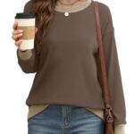 Saloogoe Sweatshirt for Women Long Sleeve Shirts Fall Sweaters 2025 Trendy Tops Chocolate Brown Fall Clothes Old Money Large
