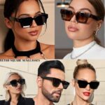 Pro Acme Square Sunglasses for Men Women,Thick Frame Sun Glasses Simple Designer Style Shades(3 Pack (Black/Grey + Black/Orange + Brown/Brown Gradient))