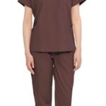 Eadflie Scrubs for Women Set – 8-Pocket V-Neck Scrub Uniform, Stretch Jogger Pants, Medical Workwear for Nurses, Pet Care (Brown/XL)