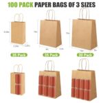 XPCARE 100PCS Brown Paper Bags with Handles, Three Different Sizes of Bulk Brown Gift Bags 5.25×3.25×8.25 & 8×4.5×10 & 10x5x13 Inch Grocery Retail Kraft Paper Bags for Party Birthday Shopping Takeaway