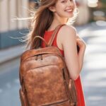 tiamyi Computer Backpack for Women Soft Leather Back pack with 15.6 inch Laptop Compartment, Designer Ladies Travel Backpack, Brown