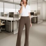 DLOODA Dress Work Pants Women Business Casual Slack Trousers Stretchy Pull On Office Flare Pants with Pockets?Brown M?