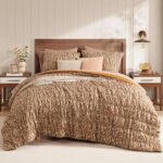 BLOOMHAVEN Queen Comforter Set-7 Pieces Brown Classic Puff Floral Bedding Sets for All Seasons,Shabby Chic Farmhouse Bed in a Bag Queen with Wildflowers Comforter,Sheets, Pillowcases & Shams