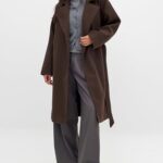Majdan Women’s Classic Notch Lapel Coat Winter Overcoat Mid Long Peacoat with Belt Long Jacket Outerwear (Brown-M)
