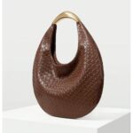 QWINEE Women’s Woven Handbag Elegant Clutch Purse Metal Top Handle Cresent Evening Bag Retro PU Leather Clutch Purse Coffee Brown One Size