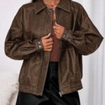 PRETTYGARDEN Faux Leather Jacket Women Bomber Motorcycle Zip Up Jackets Oversized Fall Fashion Outfits 2025 Winter Coats (Brown,Medium)