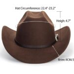 Womens Western-Cowboy-Hats Classic Felt-Hats – Rodeo Wide-Brim-Cowgirl Jazz-Hat with Buckle Belt(Lagre) Coffee