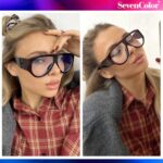 SevenColor Retro Oversized Glasses for Women Men Trendy 70s Blue Light Blocking Eyeglasses Big Shield Glasses (Brown)