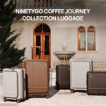 NINETYGO Carry On Luggage 22x14x9 Airline Approved, 20 Inch Suitcase with Front Compartment & Cup Holder, Coffee-Infused PC Hard Shell, Eco-Friendly, TSA Lock, 360° Spinner Wheels (Americaco)