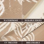 Pauwer Waterproof Outdoor Rug 5×8, Reversible Plastic Straw Patio Camping Rug, Indoor Outdoor RV Mat Carpet for Deck, Camper, Porch, Balcony, Backyard, Picnic, Leaf Brown
