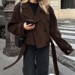 ECDAHICC Womens Wool Blend Cropped Trench Coat Fall Winter Pea Coat Double Breasted Blazer Jackets Coat(CO,M)